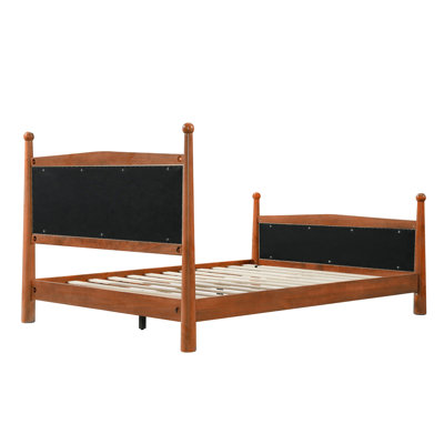Queen Size Upholstered Platform Bed Frame With Wooden Slat Support, Pine Wood Frame & Fabric Headboard