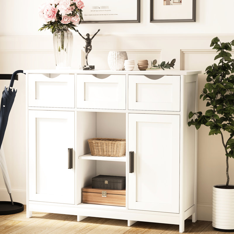 White Storage Cabinet With Drawers And Shelves For Home Organization In Living Room, Bedroom, Bathroom Adjustable Shelf