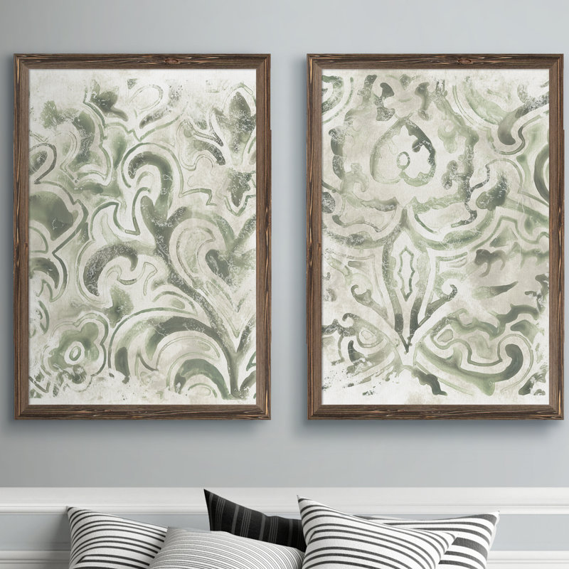 «Antique Tile III» par Vincent Van Gogh - ensemble de 2 cadres de peinture, H 24 po x l 18 po x P 1,25 po, Pas de tapis