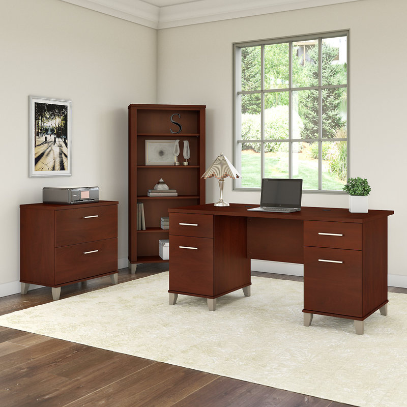 Magomed 3 Piece Computer Desk Office Set, Hansen Cherry