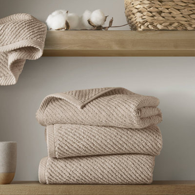 Madison Park Diagonal Ribbed Beige 100% Cotton Quick Dry 4-Piece Hand Towel Set