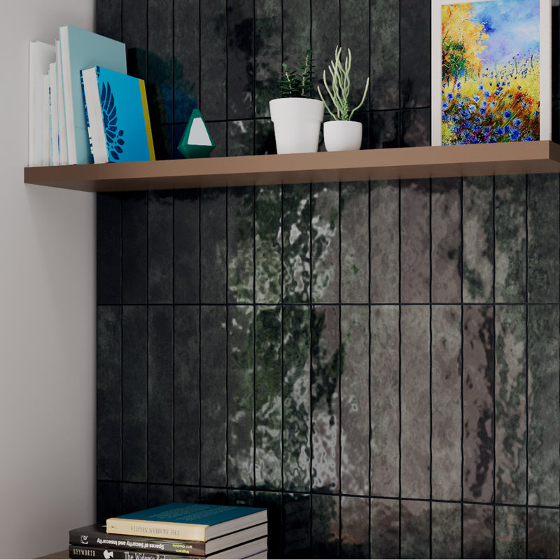 Menorca 2-1/2 In. X 12-7/8 In. Ceramic Wall Tile, Forest Black