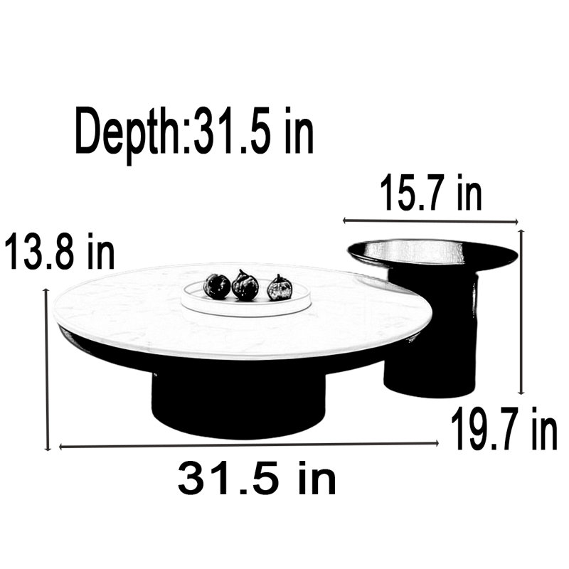 Table basse italienne en marbre blanc, H 13,8 po x L 31,5 po x l 31,5 po