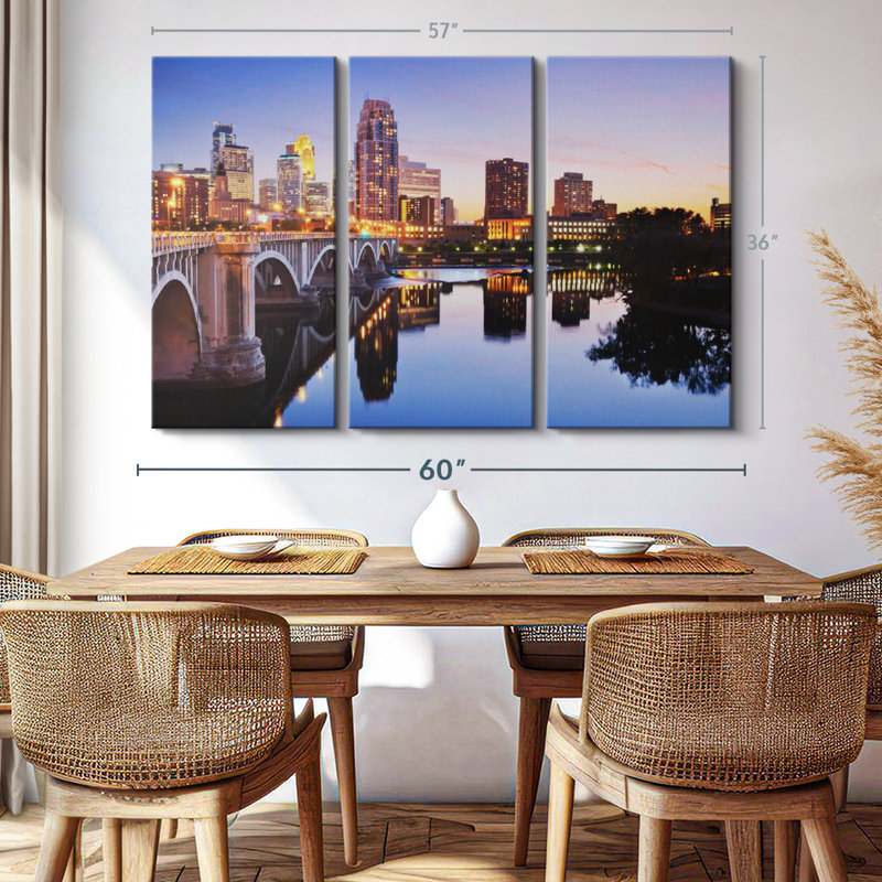 «Cityscape Of Minneapolis», 3 pièces, H 36 po x l 57 po