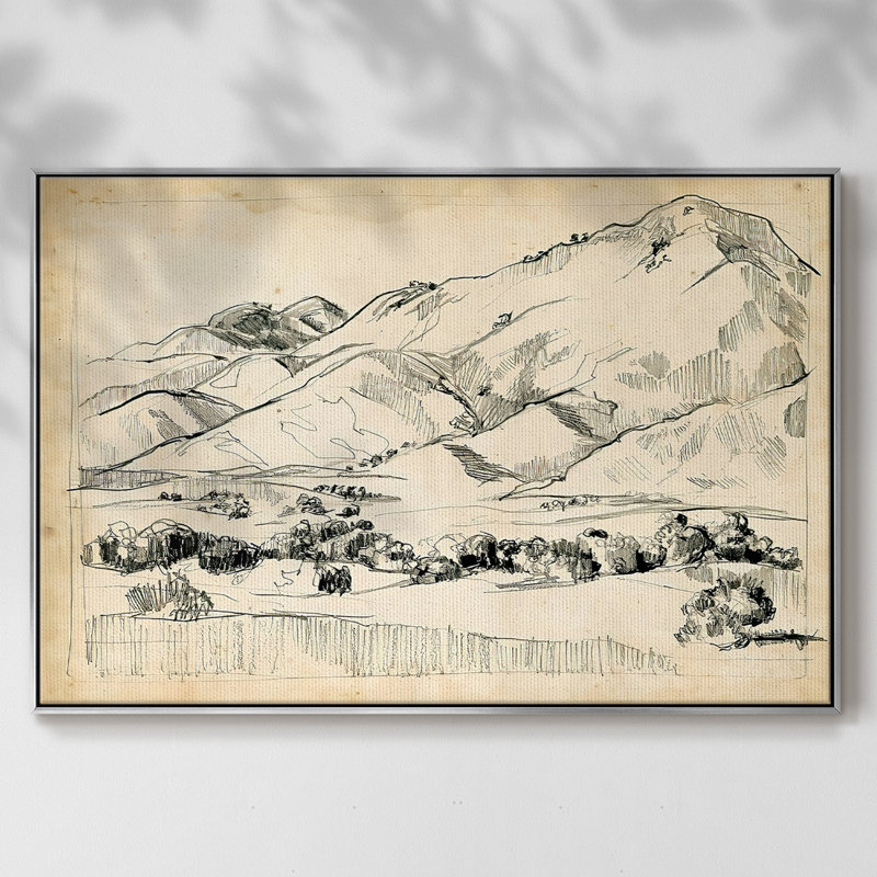 Mountain Sketch I - Single Picture Frame Print, No Mat, 17" H x 25" W x 2" D, Silver Framed Canvas