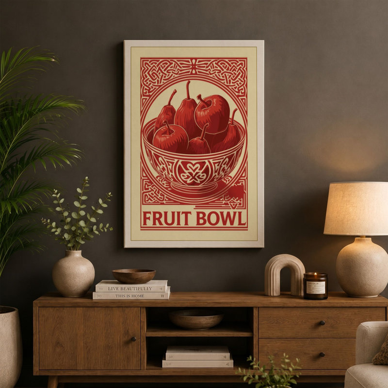 Fruit Bowl Art Deco - Wrapped Canvas, 36x24 - 91.4 x 61.0 cm, Taupe Border