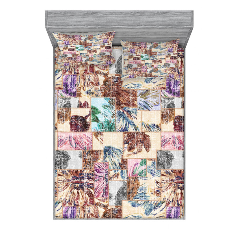 Microfiber Patchwork Sheet Set, Queen Sheet Set with Fitted Sheet