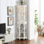 4 Adjustable Shelves Curio Cabinet With And Tempered Glass In White Solid Wood Legs-895740834