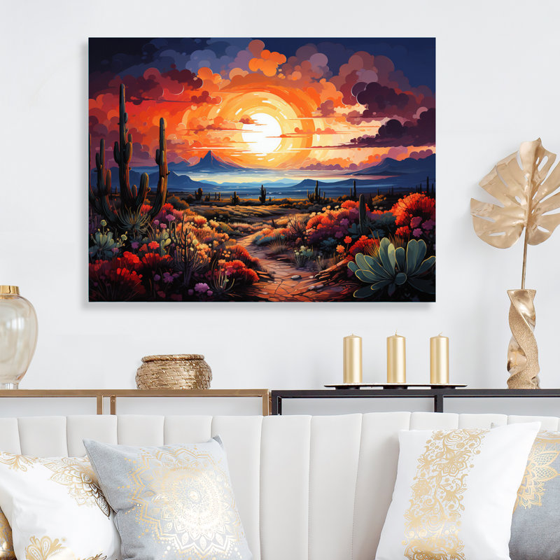 «Western Desert Serenade Pointillism Landscape II», reproduction sur métal, H 34 po x l 44 po