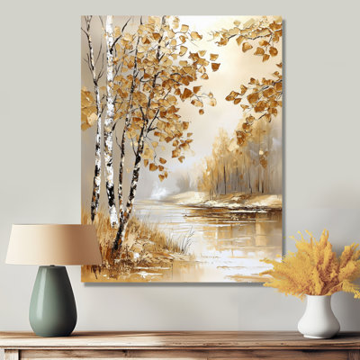 Autumn Birch Trees By The River I - Floral Metal Wall Art Decor, Tree Birch Metal Print
