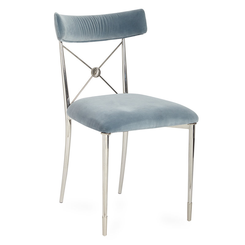 Sky Blue Velvet Upholstered Cross Back Side Chair