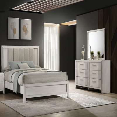 1pc Contemporary 6-Drawer Storage Dresser Mist White Finish Wooden Furniture