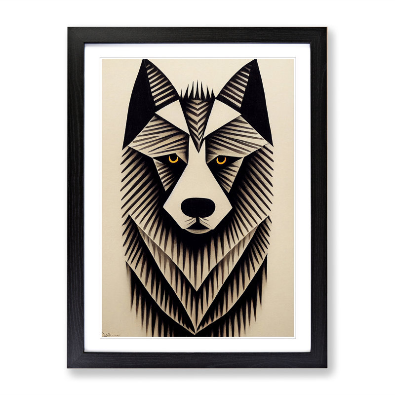 Wolf Art Abstract No.1 - Print, White, Black Framed Paper, 66cm H x 48cm W