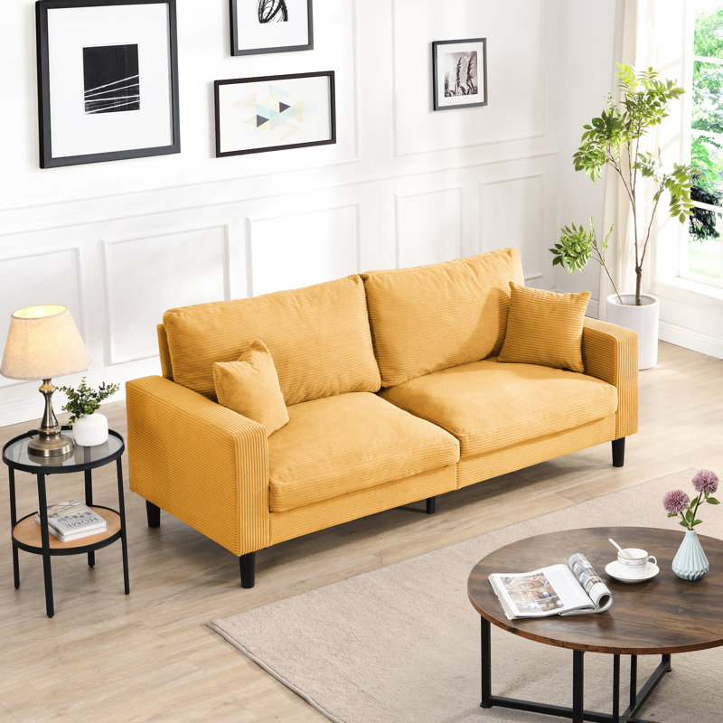 Canapé 74 po à haute résilience de 74 po, coussin en éponge confortable, cadre en bois pour la décoration intérieure - salon orange, bureau moderne, base, chambre à coucher, appartement 74