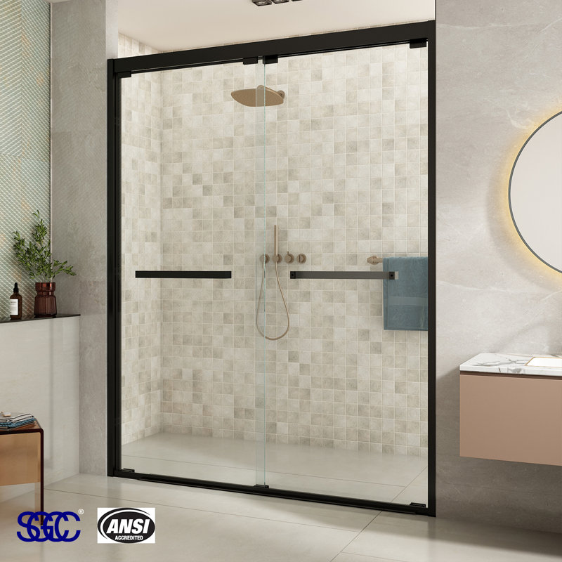 Matte Black Frameless Double Sliding Shower Door with Clear Glass