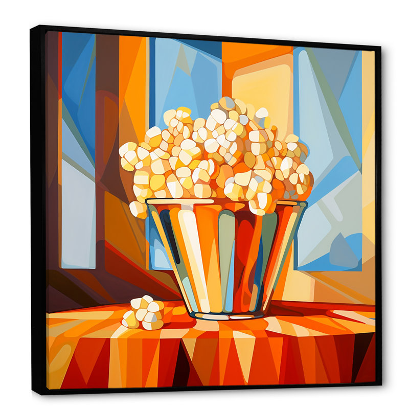 " Vibrant Orange Popart Pop Corn " Print, Black Floater Framed, 16" H x 16" W x 1" D