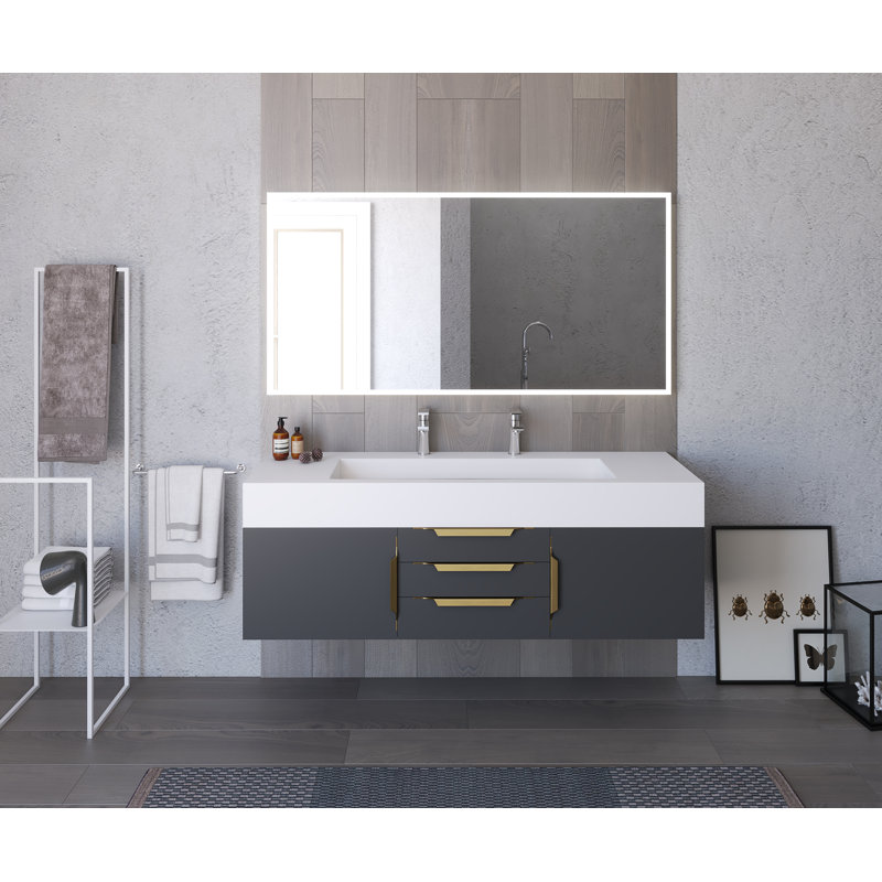 Base de meuble-lavabo mural 60 po Alpine, Noir / or