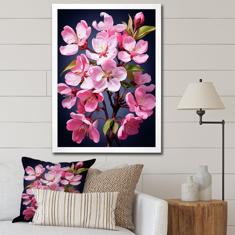 Fleur de pommier fusion II - décoration murale florale, Cadre d'angle fermé blanc, H 32 po x l 16 po x P 2 po