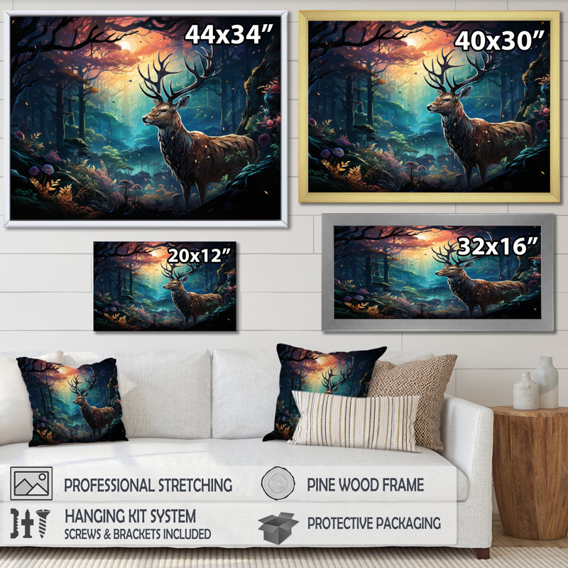 Art mural sur toile, "Deer Enchanted Forest I", H 30 po x l 40 po x P 1,5 po, Toile tendue