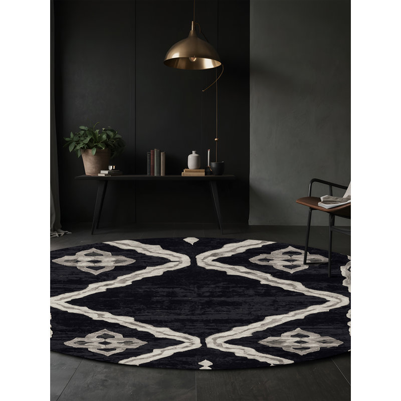 Tapis gris soyeux et moelleux, Rond 3 pi