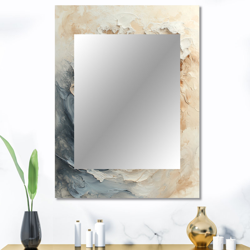 Beig And Blue Water Maelstrom Of Elegance I - Abstract Spirals Large Wall Mirror, Gold Unique Mirror, Printed Metal Art
