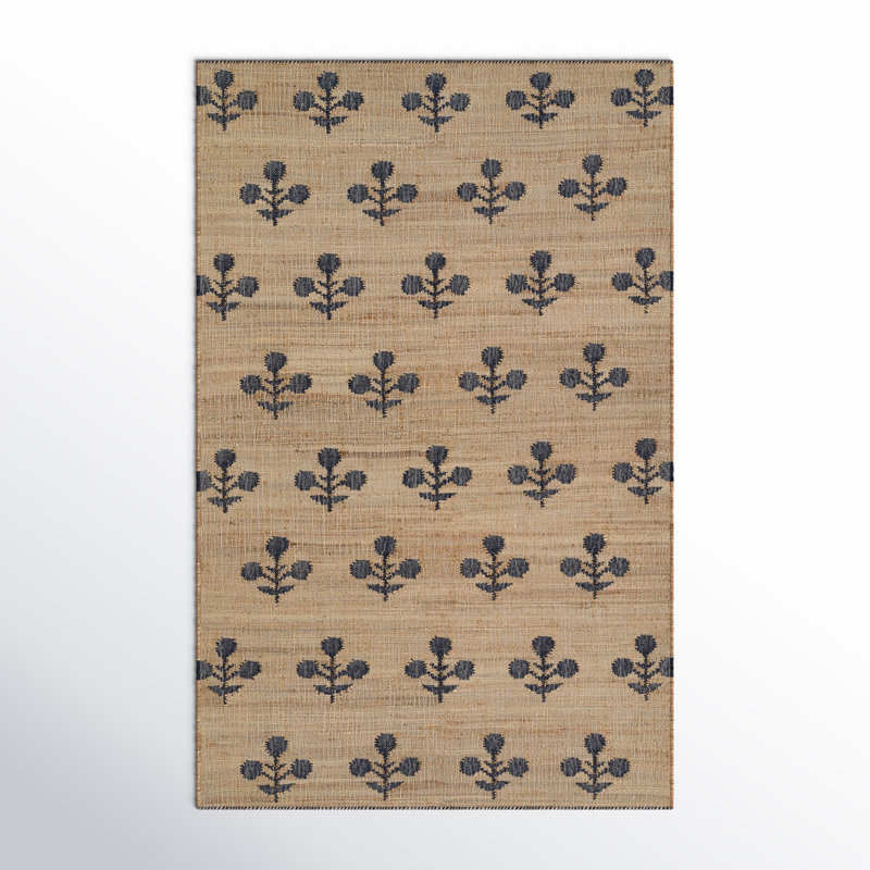Handmade Blue Wool Rectangular Area Rug, 3'6" x 5'6"