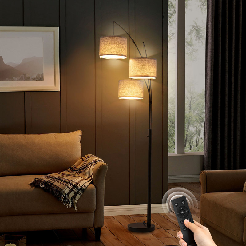 Smart 80" 3-Light Dimmable Arched Tree Floor Lamp with APP & Remote Control, Beige, Black, 80" - 3 Lights