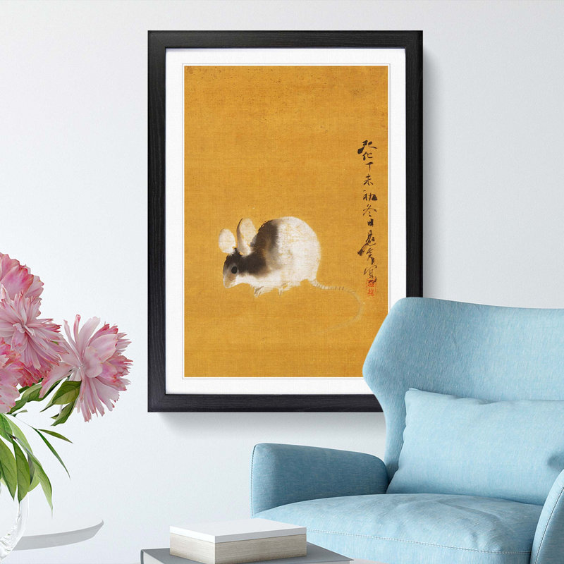 Mouse by Shibata Zeshin - Framed Print, 65cm H x 48cm W x 2cm D, Black Framed