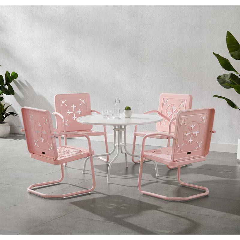 Ensemble repas d'extérieur rond 5 pièces Huntingburg, Rose