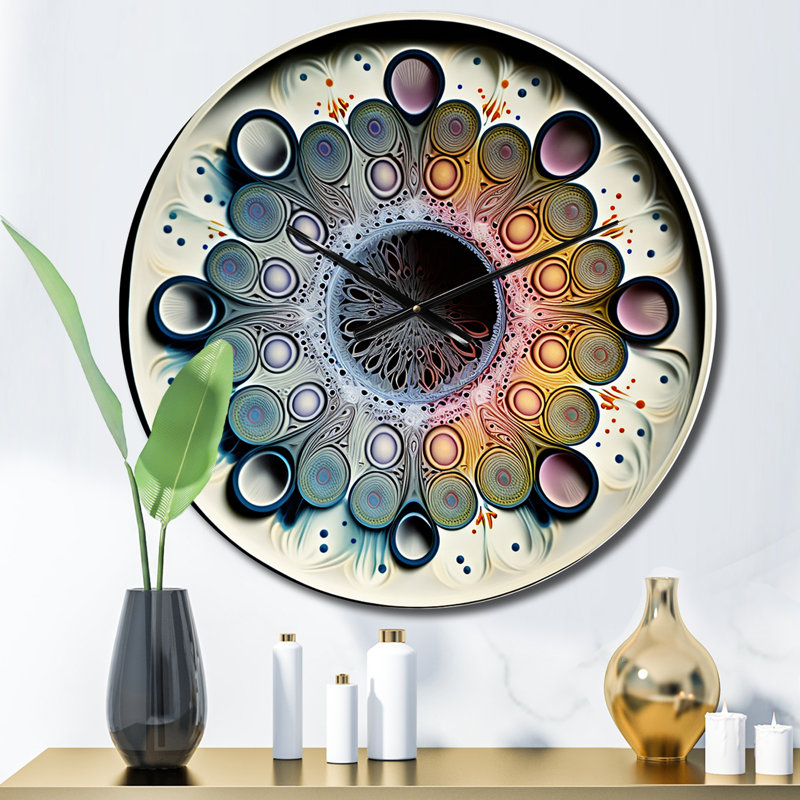 Soft Colored Cymatics Mandala IV Metal Wall Clock, Small