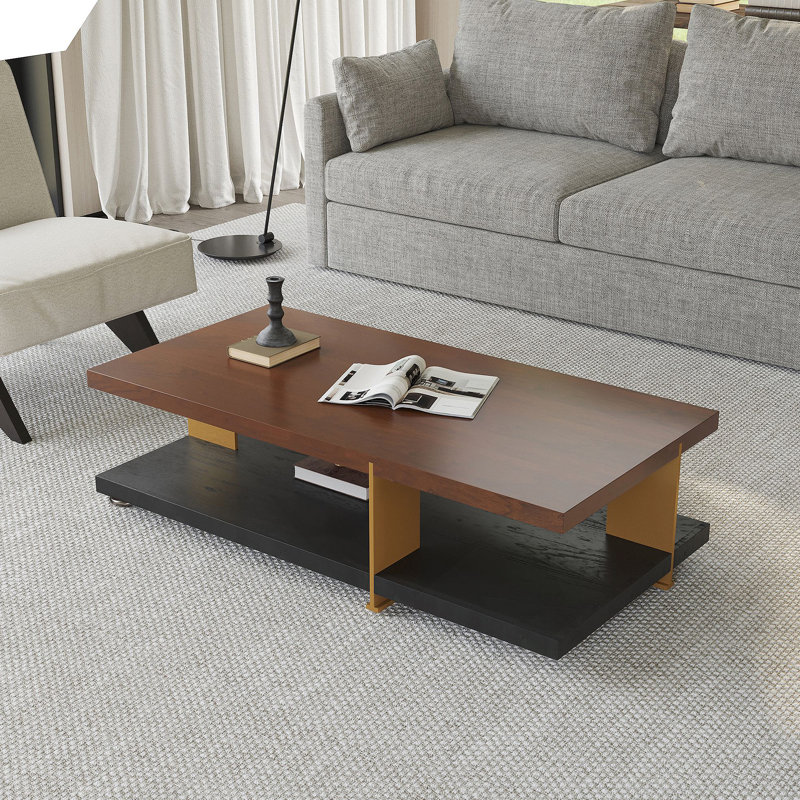 Table basse rectangulaire en bois de couleur noyer, Plateau noyer / base noire