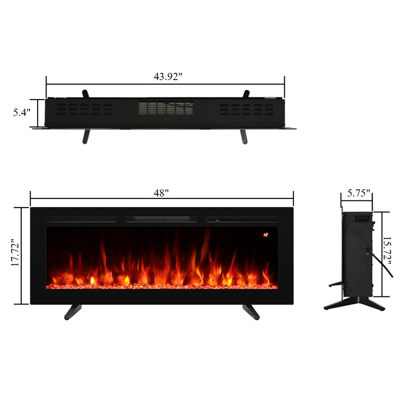 Recessed Electric Fireplace Inserts, Freestanding And Wall-mounted With Remote Control, Adjustable Flame Color & Speed