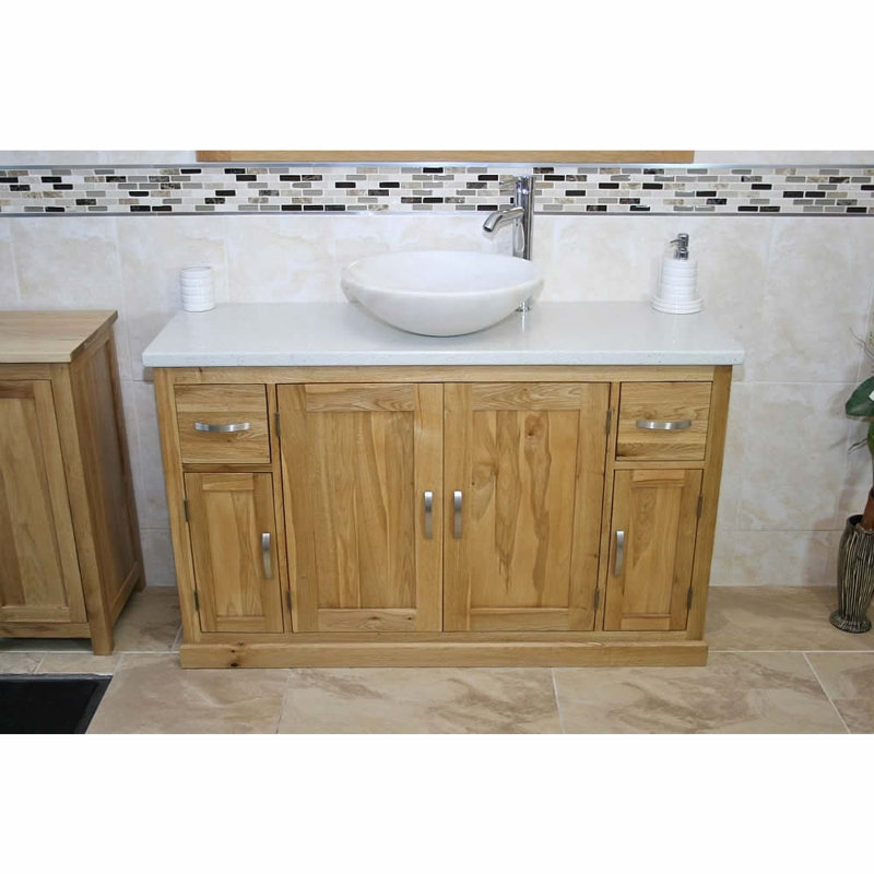Delapaz 1231mm Single Bathroom Vanity with Vessel Stone Basin, White