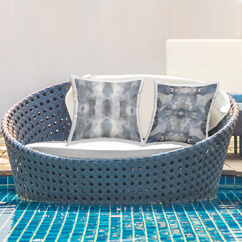 Ensemble de 2 coussins d'extérieur à motif abstrait gris Boho par Ellie Roberts