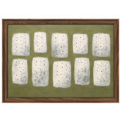 Minimalist Olive Green Grid Abstract Neutral Modern Composition Framed Wall Art 26"x36"