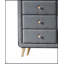 Commode en tissu gris clair Valda avec six tiroirs spacieux et un design moderne pour les chambres contemporaines