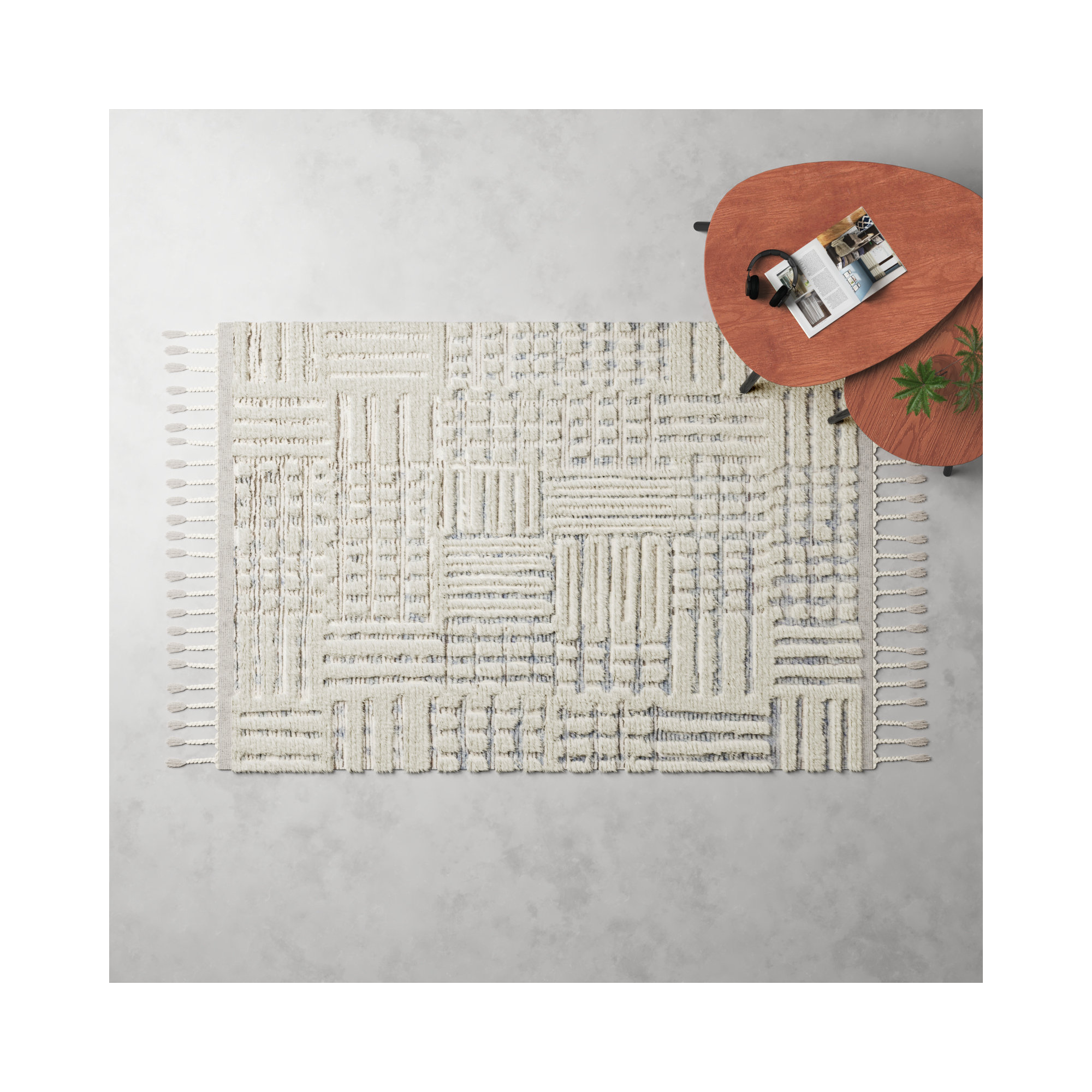 Benjamin Handmade Ivory/Sky Rug, Rectangle 5'6" x 8'6"