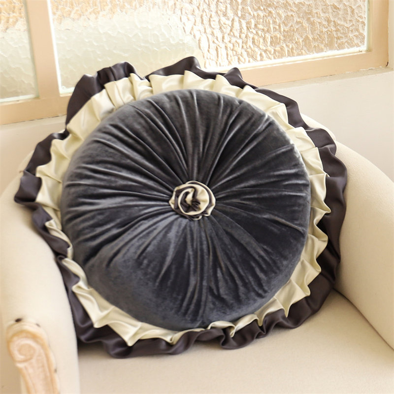 Ruffled Velvet Reversible Throw Pillow, 18.3"H x 18.3"W, Dark Gray