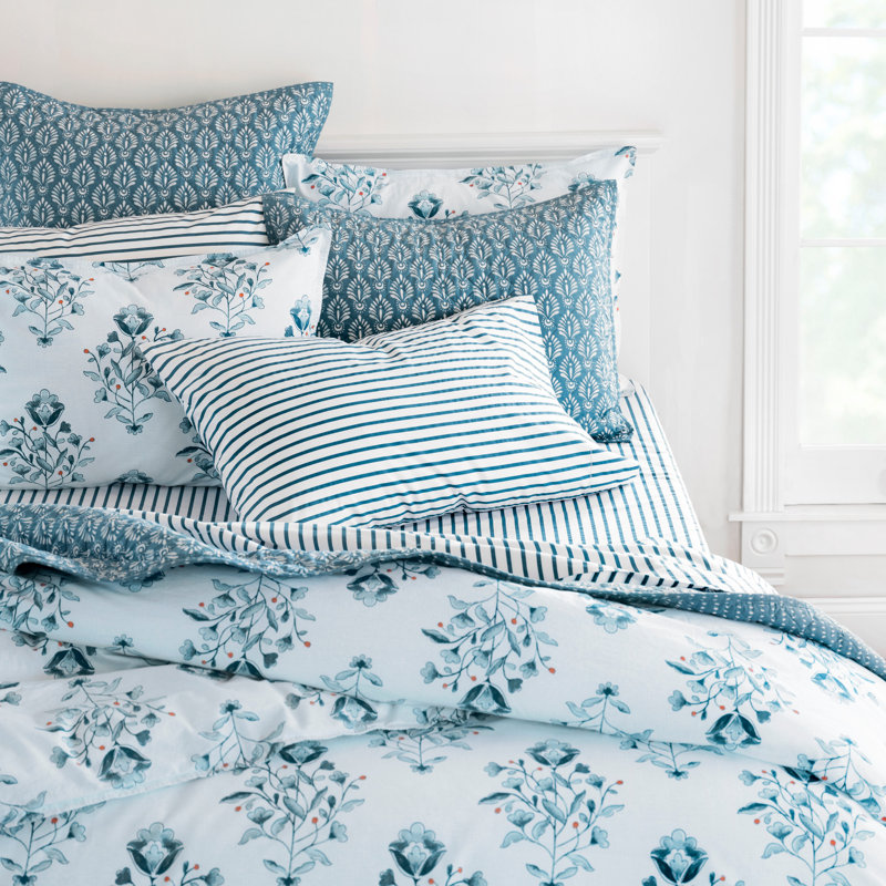 Ensemble de draps en percale 100% coton rayé à densité de tissage 200 Leo, Sarcelle indienne, Grand