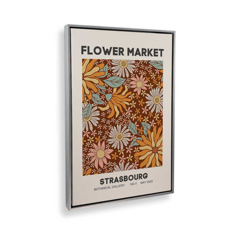 Impression rétro du marché aux fleurs de Strasbourg, Cadre flottant en chrome poli, H 12,75 po x l 8,75 po x P 1,75 po