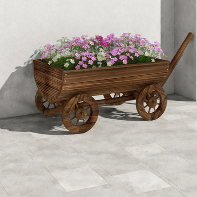 Mobile Planters, Wood Wagon Box, Rustic Farmhouse Patio Garden