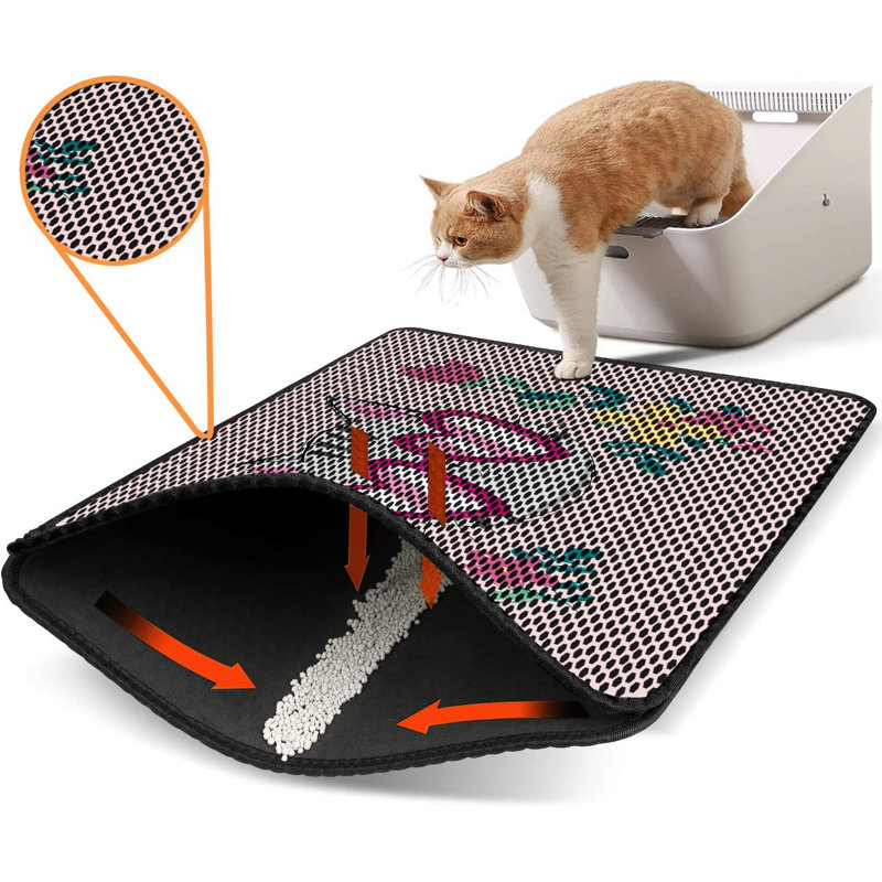 Tapis pour litière de qualité supérieure, 18 po x 24 po | 50% PVC / 50% polyester, lavable à la machine et passer l'aspirateur | Conception durable et facile à nettoyer pour les propriétaires d'animaux de compagnie | Protégez vos planchers des dégâts de la litière