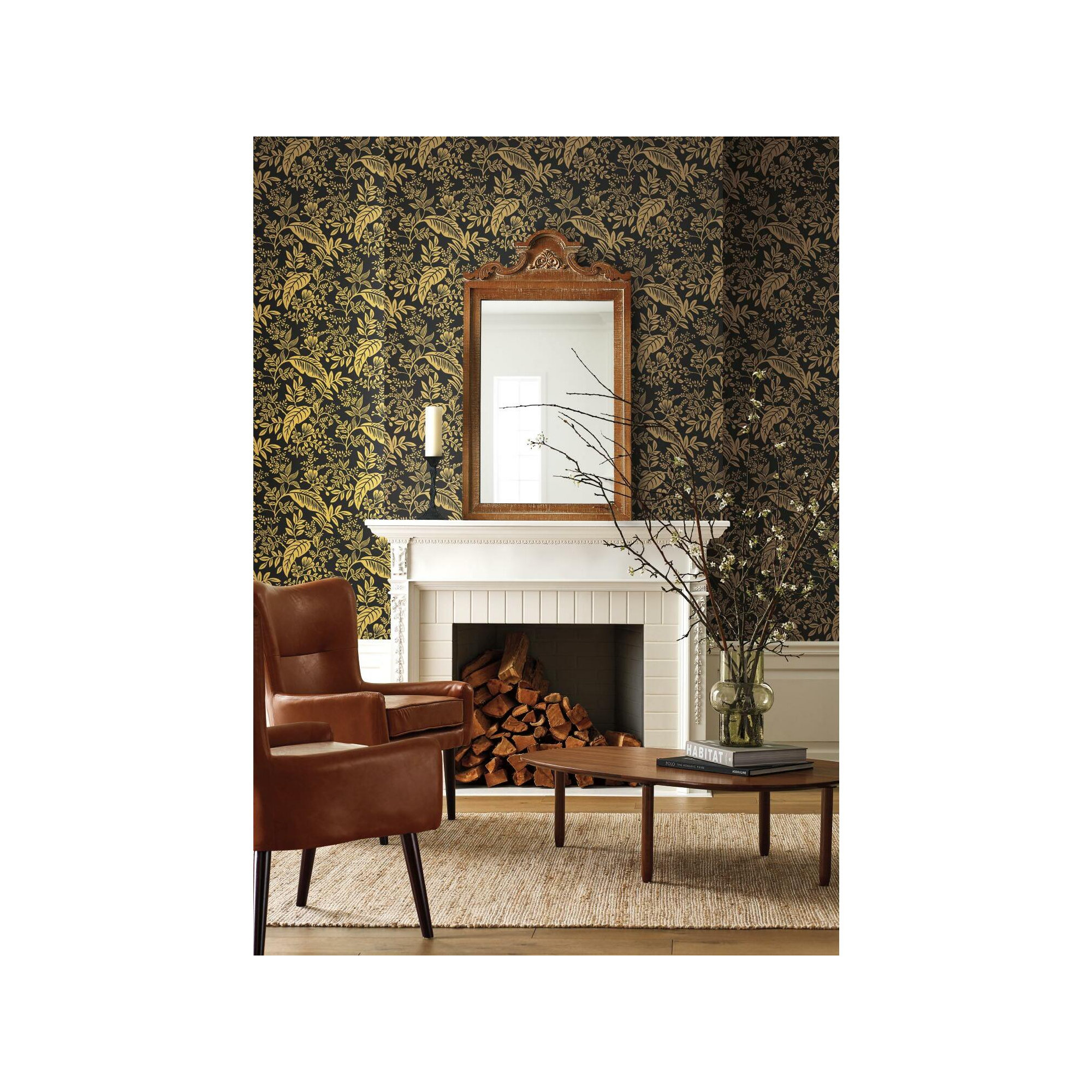 Rifle Paper Co. Canopy 27' x 27" Wallpaper Roll, Gold/Black