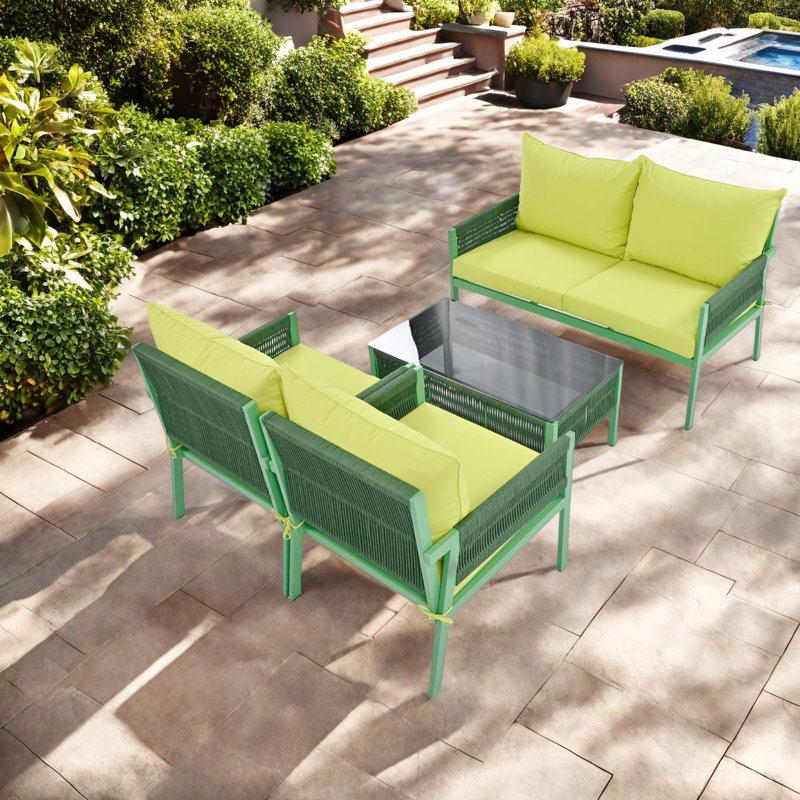Ensemble de salle à manger de patio durable 4 pièces, conception élégante en corde avec une élégance moderne pour les espaces extérieurs
