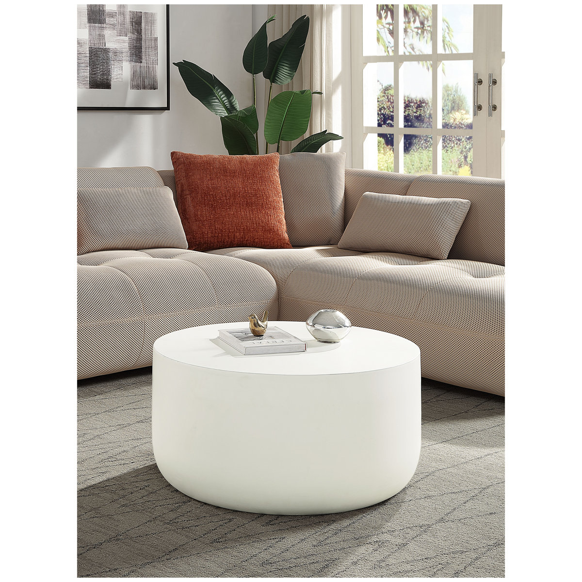 Wrought Studio™ Dustan Modern Round Coffee Table with Faux Concrete ...