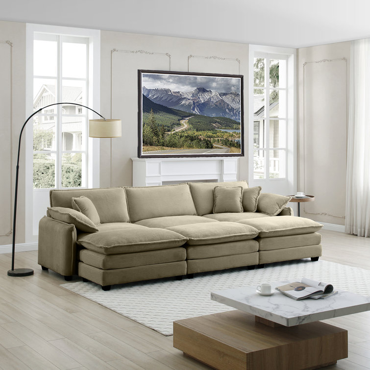 Kaoruko Oversized Modular Cushioned Sofa,With 3 Ottomans To Work As Sleeper Sofa Beds, 3-Seater Sofa With 3 Footstools