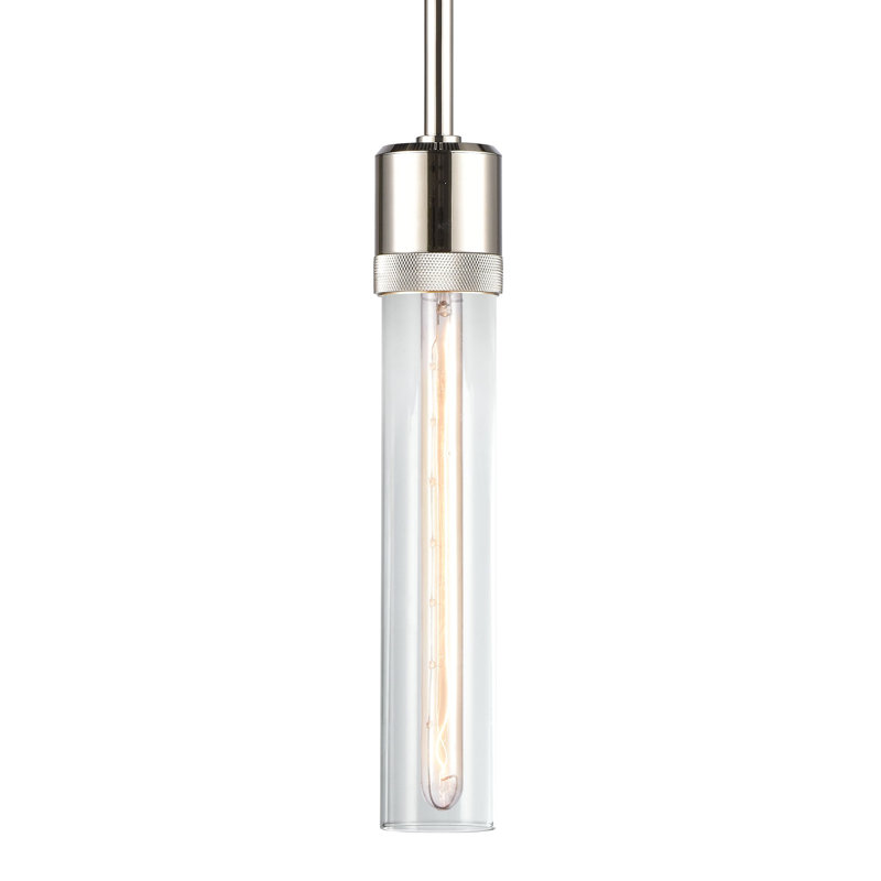 3" E26 Cylindrical Pendant Light, 18" Clear Glass, 65.13" H x 2.75" W x 2.75" D, Polished Nickel
