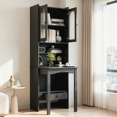 Multi-Function Fold-Out Convertible Writing Desk Cabinet with Storage Shelves & Drawer, Space Saving Home Office Workstation
