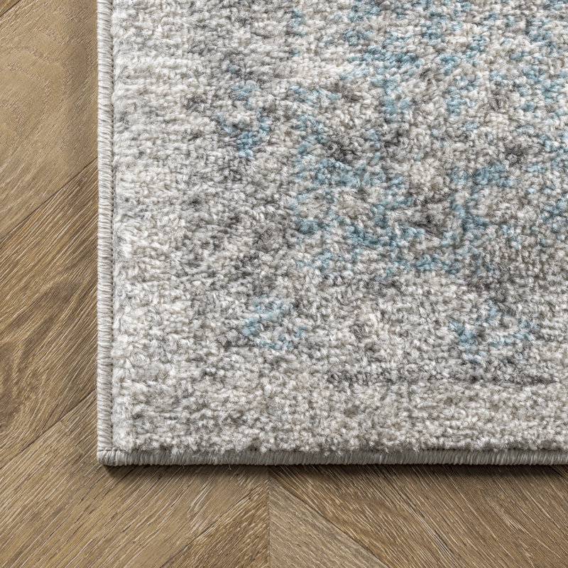 Askel Floral & Paisley Area Rug for Living Room Bedroom Dining Room Kitchen, Aqua/Ivory, Square 8'