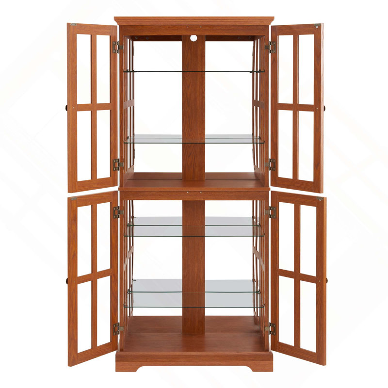 Vitrine antique avec 4 portes en verre et tablettes réglables pour la maison ou le bureau (ampoule E26 incluse), Chêne foncé